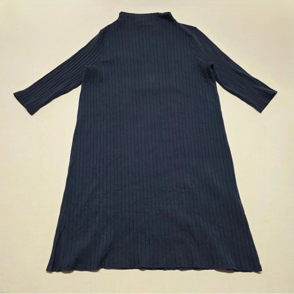 Eileen Fisher XL Black Ribbed Tencel 3/4 Sleeve Tunic Dress Stretch Pullover